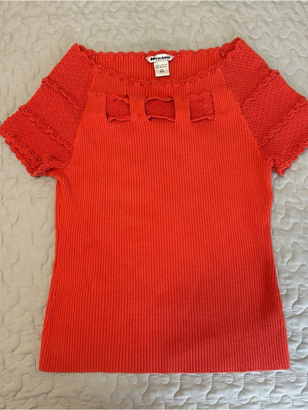 Nygard Collection Cora Ribbed Short-Sleeve Beaded Detail Women’s Knit Top